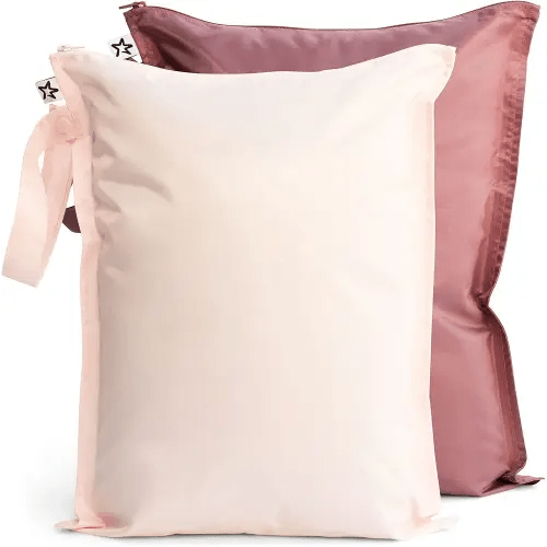 Tiny Twinkle Mess-proof Wet Bags 2 Pack Waterproof and Washable Bag for Travel storage, Stroller, Daycare, Baby Diapers, Yoga, Beach, Pool, Wet Toddler Swimsuits (Rose, Burgundy)