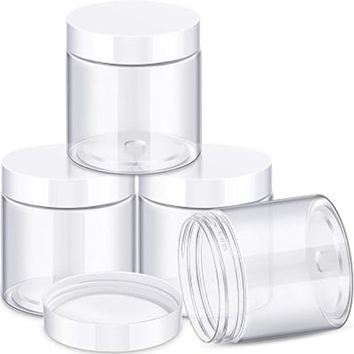 Patelai 4 Pieces Round Wide-mouth Leak Proof Plastic Container Jars with Lids for Travel Storage Makeup Beauty Products Face Creams Oils Salves Ointments DIY Making(8 Ounce,White)