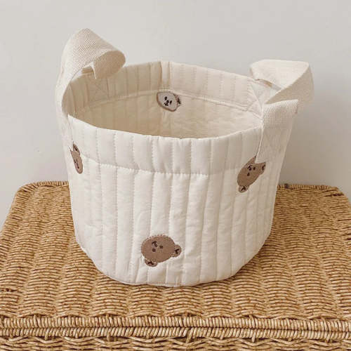 Soft Embroidered Bear Cotton Toy Storage Bag Diaper Caddy
