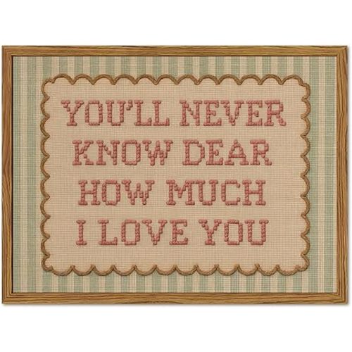 Framed You'll Never Know Dear How Much I Love You Wall Art, Vintage Nursery Pink Green Striped Pictures Wall Decor, Inspirational Quote Paintings Canvas Prints for Girl Bedroom Living Room 16x24 inch