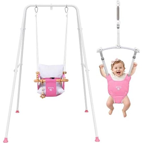 2 in 1 Baby Jumper & Swing, Foldable Stand, Toddler Swing Set for Indoor & Outdoor