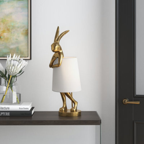 Chester 27" Resin Rabbit Lamp with Linen Shade, Gold | Wayfair