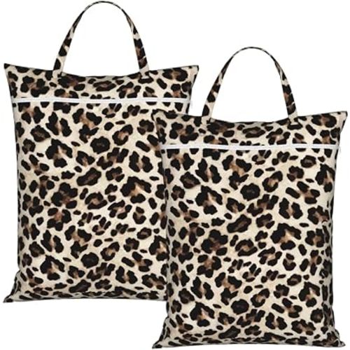 "cheetah Leopard print funny cute 2-Pack Travel Laundry Bags for Dirty Clothes- Large Waterproof Laundry Tote, Wet & Dry Use, Reusable Foldable Carry Handles for Vacation, Gym & Dorm"