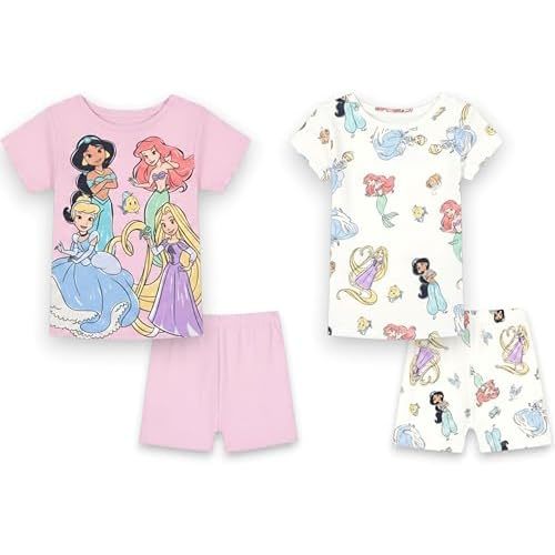 Disney Girls' Princess 4-Piece Cotton Matching Pajama Set, Soft & Cute for Kids