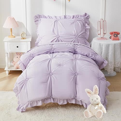 Wowelife Princess Toddler Bedding Set for Girls, Boho Toddler Tufted Bed Set, 4 Pieces Ruffles Jacquard Embroidery Toddler Girl Comforter with Comforter, Fitted Sheet, Flat Sheet and Pillowcase