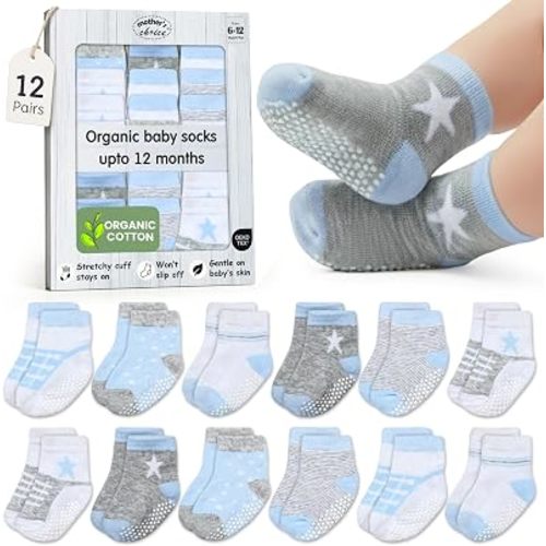 Organic Cotton Blend 12 Baby Foot Socks Breathable Infant 6-12 M