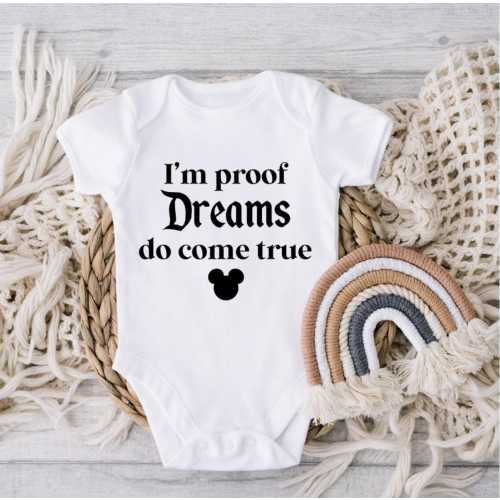 im proof dreams do come true baby bodysuit, happiest baby on earth bodysuit, magical mouse baby gift, baby shower gift