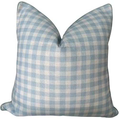 "Charlie Pillow Cover Blue and White Gingham Pillow Nursery Boys Room