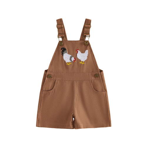 BemeyourBBs Toddler Baby Boy Girl Chicken Bib Overalls Shorts Kids Chick Rooster Embroidered Sleeveless Romper Jumpsuit with Adjustble Shoulder Strap Pockets Bbay Sprimg Summer Fall Clothes