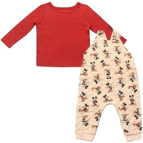 Magic Threadz Disney Clothes Baby Boys Overall Set – Mickey Mouse & Winnie the Pooh Long Sleeve Top & Romper Outfit (0–24M)