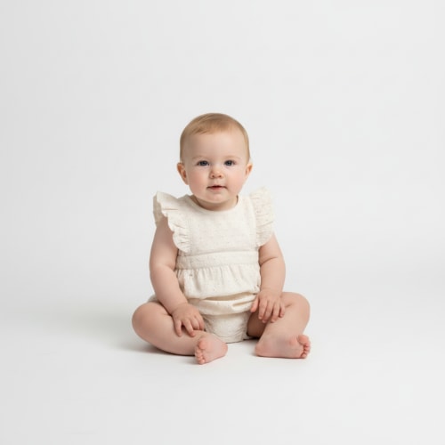 Organic Eyelet Flutter Romper- Ivory Eyelet