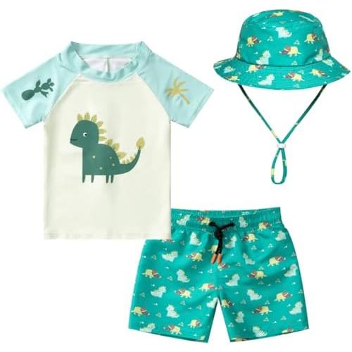 Baby-Boys Toddler Long Sleeved Rashguard Swim Bathing Suit and Sun Hat Set