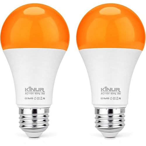 KINUR Amber Sleep Light Bulb, 1800K Blue Light Blocking, 9W E26 A19 Warm Night Light for Bedroom, Baby Nursery, Healthy Sleep Therapy, Turtle Friendly, 2 Pack