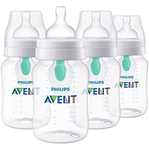 Philips AVENT Anti-Colic Baby Bottles with AirFree Vent, 9oz, 4pk, Clear, SCY703/04