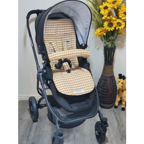 Pram/stroller seat liner-Mustard gingham