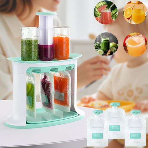 Squeeze Station, Baby Food Maker & Pouch Filler with 5 Portable Bags, Reusable Fruit Puree Pouch Filling Maker, BPA-Free, Dishwasher Safe - Homemade Baby Food Essential