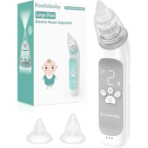 Koalababy Electric Nasal Aspirator for Baby, Large Flow, Baby Nose Sucker with 3 Suction Levels, Rechargeable Nose Cleaner for Toddlers, Music and Light Soothing, Soft Silicone Tips