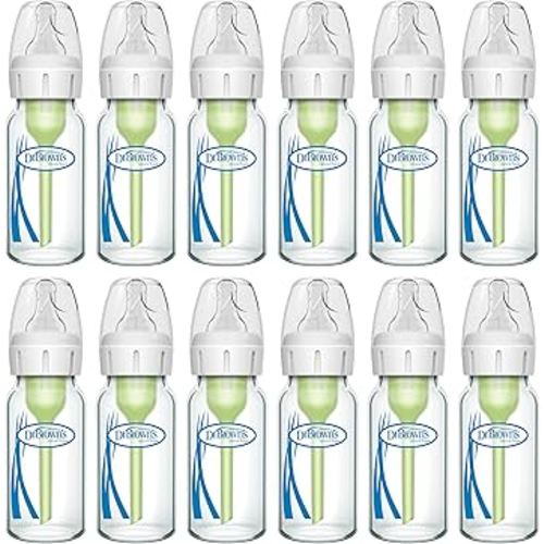 Dr. Brown's Anti-Colic Options+ Narrow Glass Baby Bottle with Level 1 Slow Flow Nipple, BPA-Free, 4 oz/120mL, 1 Count (Pack of 12)