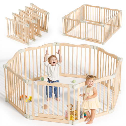 Buballino 8-Piece Kids Safety Fence Set - 100% Solid Pine Wood, 23.62" Per Panel, Easy Assembly for Play Areas