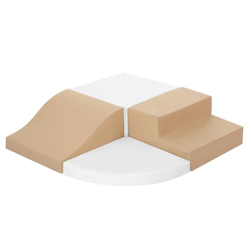 TODIBY 4-Piece Soft PU Leather Toddlers Climbing Toys, Baby Foam Climbing Blocks for Toddlers 3, Foam Play Gym Climbing Structures, Indoor Climb and Crawl Activity Play Set (White and Coffee)