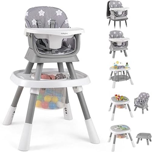 BABY JOY 16 in 1 High Chair, Convertible Baby Highchair for Babies and Toddlers with Activity Center, Booster Seat, Building Block Table, Toddler Chair with Safety Harness, Removable Tray (Gray)