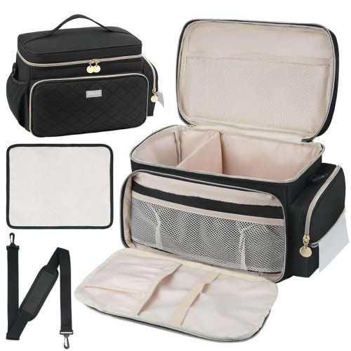 Breast Pump Bag Compatible with Spectra S1 and S2, Breast Pumping Travel Storage Bag with Waterproof Mat for Pumping Essentials and Accessories, Black