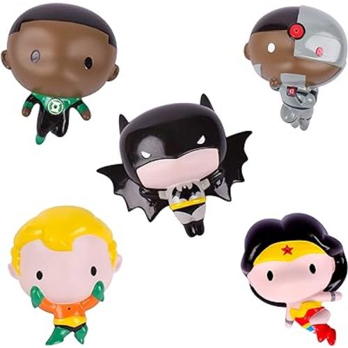 DC Comics Mold Free Super Heroes Bath Squirter Toys for Toddlers, 5 Pack Baby Toy Squirters, Batman, Wonder Woman, Green Lantern, Cyborg and Aquaman Bath Time Toys