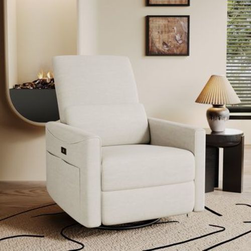 Dyonery Power Swivel Rocker Recliner Sofa, Small Electric Reclining Sofa with USB & Type-C Ports, Glider Nursery Chair with Lumbar Support