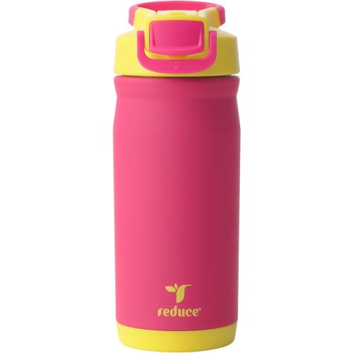 REDUCE 14 oz Hydrate Pro Stainless Steel Insulated Water Bottle - Flip Top Leak-Proof Lid,Dishwasher Safe, BPA-Free, Dual Wall Vacuum, Keeps Drinks Cold for 48 Hrs, Cup Holder Friendly - Pink Lemonade
