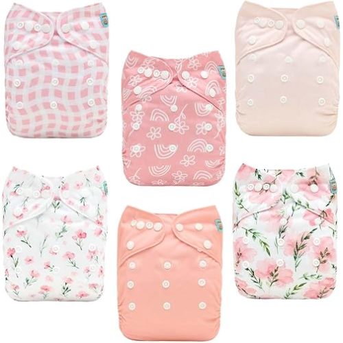 ALVABABY Baby Cloth Diapers 6 Pack with 12 Inserts Cloth Diaper Covers Adjustable Washable Reusable for Baby Girls and Boys 6DM138A