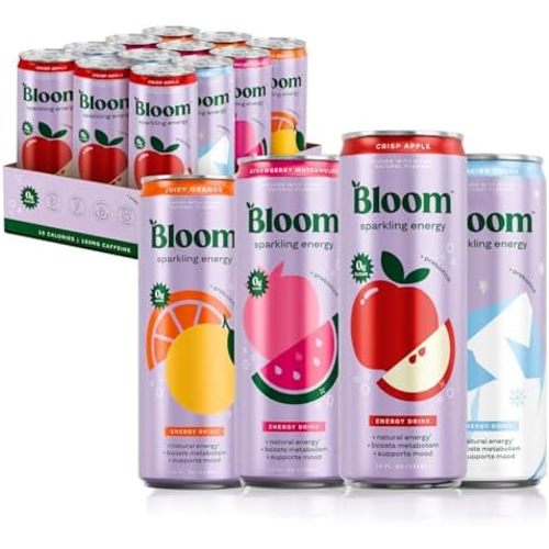 Bloom Nutrition Zero Sugar Energy Drink, Variety Pack, 12oz 12pk