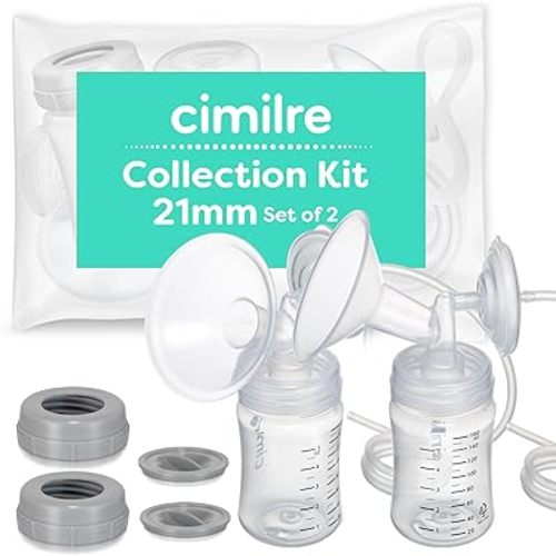 Cimilre 21MM Breast Milk Collection Kit, Double Pumping Breast Milk Collector Kit to Store Breast Milk, Includes Breast Shields, Valves, Backflow Protectors & Bottles
