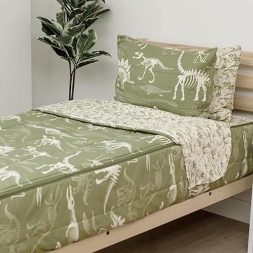 Beddy's Green Dinosaur Fossil All-in-One Zipper Bedding for Kids - Full