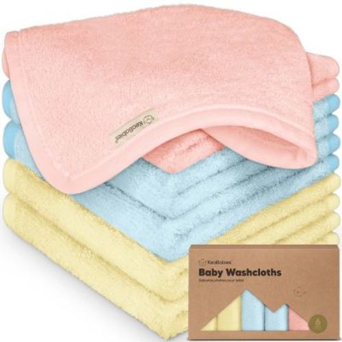 KeaBabies 6pk Deluxe Baby Washcloths, 10x10 Organic and Soft Baby Wash Cloth, Baby Bath Towel, Face Cloths (Candy Pop)