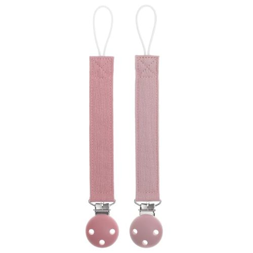 Pacifier Clip Holder for Baby Boy and Girl, Soft Pure Cotton Fabric Paci Binky Clips Fits for Most Pacifier Teethers & Small Toys in Place (Caramel+Dark Pink)