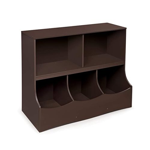 Badger Basket Multi-Bin Toy Storage Organizer and Bookshelf - Kids Cubby Shelf with 3 Bins, 2 Open Shelves - Espresso