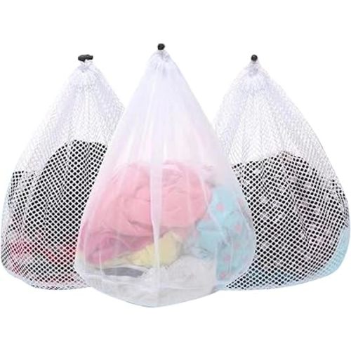 3Pcs Mesh Laundry Bags Washing Machine Mesh Wash Bags Jumbo for Delicates Clothes,Bed Linen,Toys with Drawstring Closure Sturdy(3 XXLarge 28 x 26 Inches)
