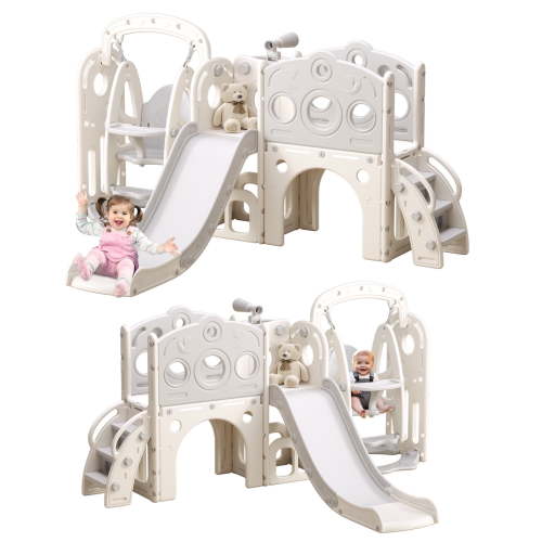 Toddler Slide, Kids Swing and Slide for Toddlers Outdoor Indoor Playset for Toddlers with Basketball Hoop and Ball Playset Telescope Playground