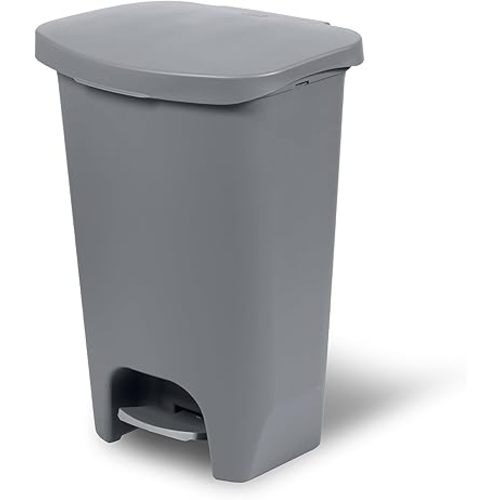 Glad Kitchen Trash Can | Large Plastic Waste Bin with Odor Protection of Lid | Hands Free with Step On Foot Pedal and Garbage Bag Rings, 13 Gallon, Grey