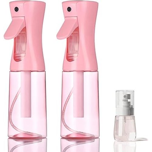 3 Pack Spray Bottles, 2-Pack Continuous Spray Bottles,Fine Water Mist Spray Bottles for Hair 6.8 OZ (200 ML) and 1oz 30ml Travel Spray Bottle Mister for Cleaning,Hairstyling,Plants,Barbers,Pink
