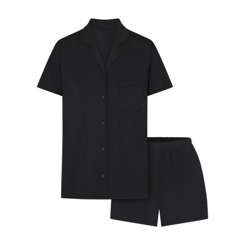 SKIMS SLEEP SHORT SLEEVE BUTTON UP SET | ONYX | SKIMS