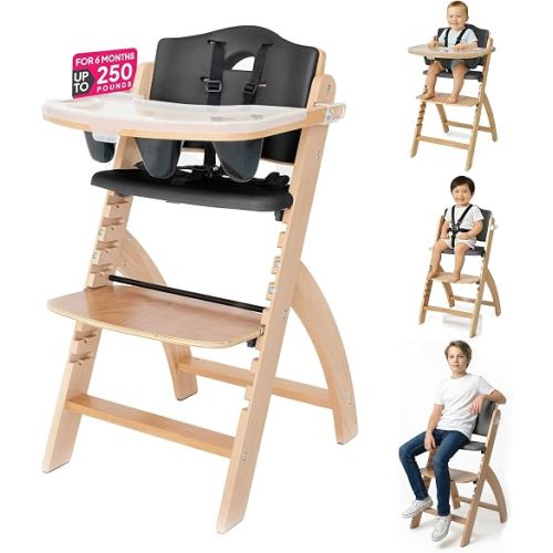Abiie Beyond Junior Convertible Wooden High Chair with Removable Tray - Natural Black