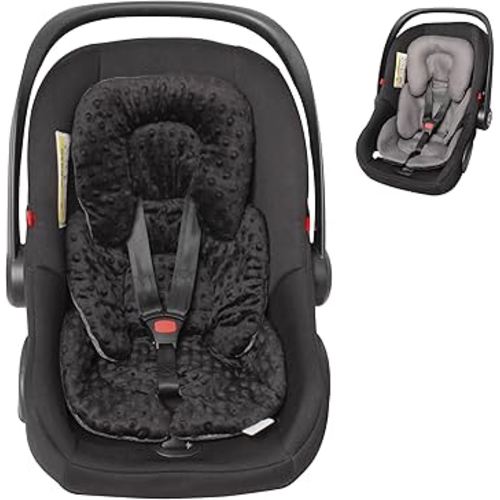 Infant Carseat Insert, 2-in-1 Reversible Baby Car Seat Cushion for Newborn Toddler Head & Body Support Car Seat Pad for Carseats, Strollers, Swings, Bouncers(Black)