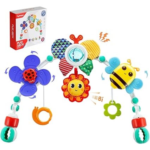 Lynncare Adjustable Arch Bassinet Toys for Infant & Toddlers, Stroller Arch, Baby Crib Toys with Fascinating Hanging for Stimulating Baby’s Senses and Developing Motor Skills
