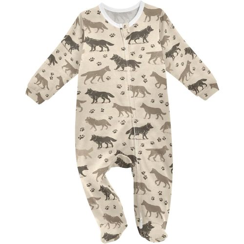 Plaaee Unisex-baby One-piece Footie,Coyotes Wolf Zip Up Jumpsuit Footed Sleep and Play 3-24M