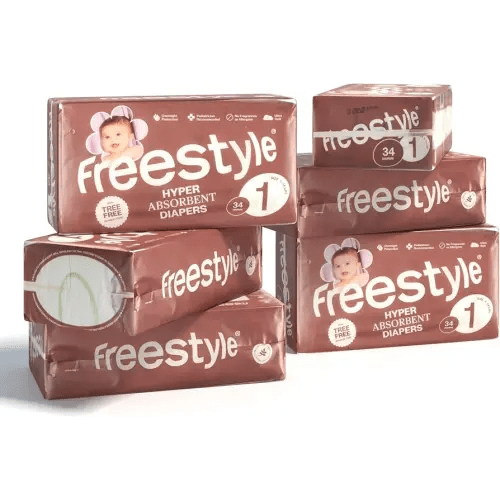 Freestyle Diapers - (Size 1) Hyper Absorbent & Non-Toxic – Disposable Diapers for Sensitive Skin – Ultra Soft Diapers (8-14 lbs) – 204 Count