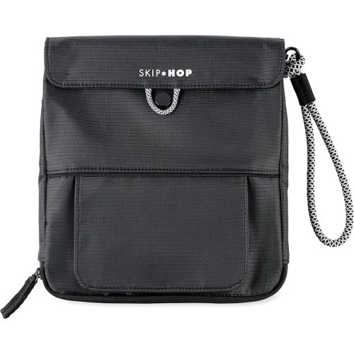 Skip Hop Travel Baby Changing Pad with Easy-Clean Surface, Covers Public Changing Stations, Wipes Pocket, Diaper Storage, Disposable Bag Dispenser and Magnetic Wipes Pocket, Clean Slate, Black