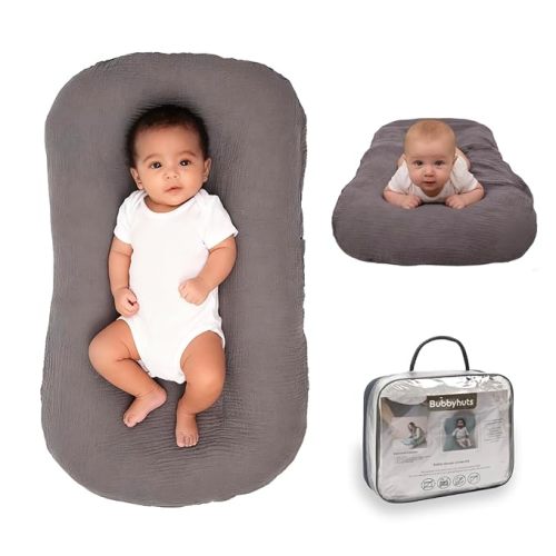 Baby Lounger - Snuggle Cozy Me Infant Lounger for Newborn 0-12 Months, Muslin Cover，Portable Breathable & Soft Baby Nest Lounger for Home and Travel - Grey
