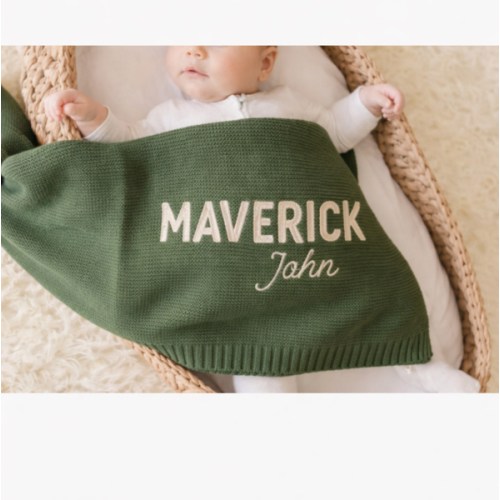Embroidered Baby Blanket, Knitted Name Blanket, Newborn Cotton Blanket, Blanket with Name, Personalized Blanket, Baby Gift, Baby Boy Blanket