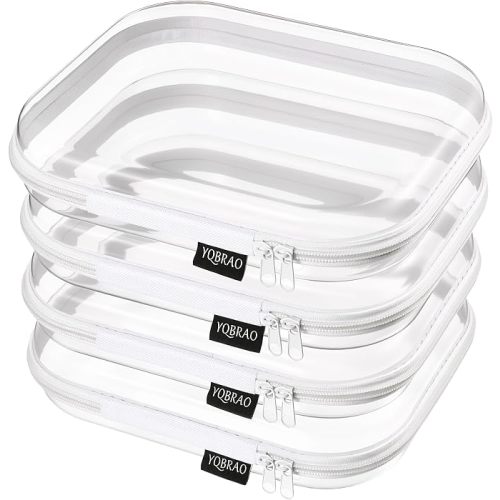 Clear Hard Shell Zipper Cases, 4 Medium Makeup Organizers, White